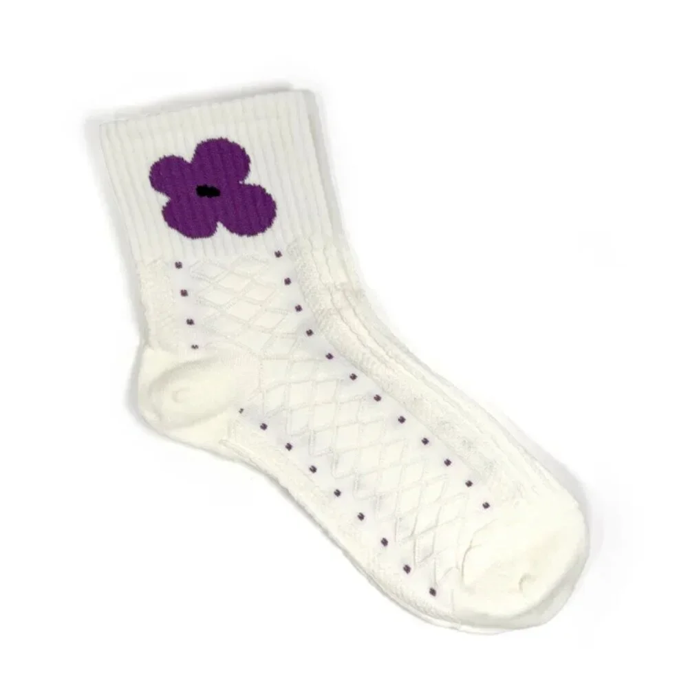 NWT Dolores Purple Pansy Lattice Crew Socks